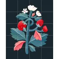 IXXI Strawberry, Flaming Garden - 80 x 100 cm - Grote wanddecoratie en posters - Speels, Illustraties, Eetkamer, Woonkamer, Keuken, Eten & Drinken
