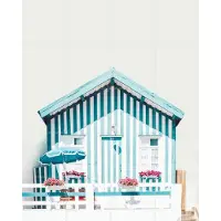 IXXI Blue Striped Houses, Ingrid Beddoes - 80 x 100 cm - Grote wanddecoratie en posters - Minimalisme, Strepen, Kleurrijk, Fotografie, Studeerkamer