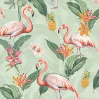 IXXI Tropical vintage flamingos and pineapples, Bloomery Decor - 80 x 80 cm - Grote wanddecoratie en posters