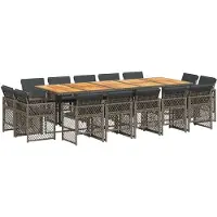vidaXL 15-delige tuinset met kussens, grijs, polyrotan
