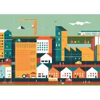 IXXI A New Larger Outer City, Studio Kars + Boom - 140 x 100 cm - Grote wanddecoratie en posters - Kleurrijk, Geometrische Kunst, Grafisch Ontwerp