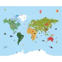 IXXI World Map Kids, Kunst in Kaart - 100 x 80 cm - Gratis ophangtool - Grote wanddecoratie en posters - Speels, Kleurrijk, Digitale Kunst, Grafisch
