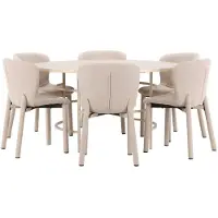 Ebuy24 Copenhagen eethoek tafel Ø140cm en 6 stoelen whitewash, beige.