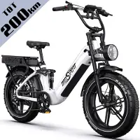 ONESPORT - Elektrische Fiets - Max. 200 km Bereik Dual Battery - 1728Wh Uitneembare Accu - Fatbike 20×4.0” - Shimano 7 Speed - Hydraulische Schijfremmen - Allround Stads - en Offroadfiets - Wit