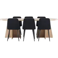 Ebuy24 Bootcut eethoek tafel 115x230cm en 6 velours stoelen naturel.