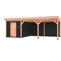 Westwood Douglas overkapping, 750 x 350, met zwarte schuur en achterwand, Comfort Plus