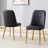 Merax Eetkamerstoelen Set Van 2 - Kunstleer Bekleding - Ergonomische Rugleuning - Metalen Poten Met Antislip - Zwart Met Goudkleurige Accenten