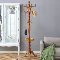 MODFU Luxe Klassieke Kapstok Vrijstaand (195 cm) - Houten Kapstokboom met Parapluhouder & 12 Haken - Vintage Bruin