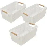 Discountershop Opbergmand Kunststof Set van 3 – 12 Liter Opbergmand Kinderkamer – Keukenkast en Kledingkast Organizer – Stapelbare Vierkante Opbergbox / Opbergdoos