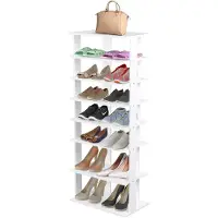 Costway Schoenenrek met 8 niveaus, in hoogte verstelbaar, ruimtebesparend schoenenrek van hout, schoenenorganizer, verticaal, vrijstaand hoekrek voor ingang, hal, wit, dubbel, JZ10098/ HW66076
