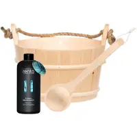 Rento Houten Sauna emmer met handvat touw, lepel en 400 ml Eucalyptus opgietmiddel - Licht