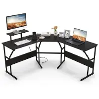Costway Bureau L-vorm, omkeerbaar hoekbureau met monitorstandaard en laadstation, hoektafel, gaming-computertafel, kantoortafel voor thuiskantoor (zwart)