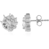 Cavill - Zilveren Oorbellen - 925 Sterling Zilver Geplatineerd - Witte Topaas 2,07 ct Rond & Cambodjaanse Zirkonen - Elegant, Sprankelend Model