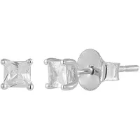 Cavill - 925 Sterling Zilveren Oorbellen - Princess Geslepen Danburiet Kristallen 0,288 Ct - Minimalistisch Elegant 3 mm Oorknopjes