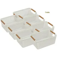 Discountershop Opbergmand Kunststof Set van 7 – 6 Liter per Mand – Keukenkast en Kledingkast Organizer – Stapelbare Opbergbox – Plastic Opbergmand Vierkant