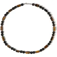 Cavill - Zilveren Halsketting 925 Sterling Zilver - Tijgeroog 99,5 ct & Rookkwarts 91,5 ct - Unisex Edelsteenketting 50 cm - Fancy & Ronde Kralen