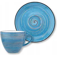 Wilmax Porseleinen Kop & Schotel Blauw 110ml - Uniek Design
