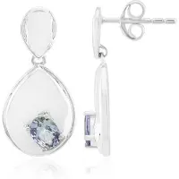 Cavill - Zilveren Oorbellen - 925 Sterling Zilver met Palladium - Onverhitte Ovale Tanzaniet 0,70 ct - Druppelvorm - Elegant Blauw - 22 mm