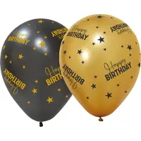 We Fiesta 12 ballonnen 12" 3 met goud / 3 zwart - Happy Birthday Golden Celebrations - Versiering Slinger Feestdecoratie Decoratie Verjaardag Jubileum Ballon Feest