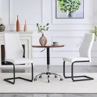 OKWISH Eetkamerstoel Set Van 2 - Ruitstiksel Hoge Rugleuning - Comfortabel Zitkussen - Voor Eetkamer Of Restaurant - Metaal En PU Leer - Wit En Zwart