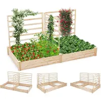 KOMFOTTEU Bloembak met rankrooster, verhoogd bed met 3 laten, plantenbak met klimhulp, tuinbed, tuinspalier van dennenhout, voor klimplanten, 222 x 114 x 110 cm