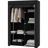 Merax Stoffen Kledingkast met Kledingstang - 6 Vakken - Opvouwbare Garderobekast met Rits - Zwart - 103x43x162,5 cm