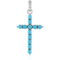 Cavill - Platina Vergulde 925 Zilveren Hanger - Sleeping Beauty Turkoois 1,479 ct - Elegant Cabochon Kruis met Zirkonia 0,085 ct
