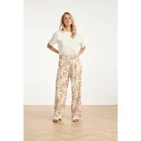 Smashed Lemon Wide leg pantalon met bloemprint beige/wit |