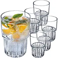 Kadax Longdrinkglazen, cocktailglazen, drankglazen, drinkglazen, moderne waterglazen, geribbelde glazen voor dranken, universele glazen (set 6 x 320 ml)