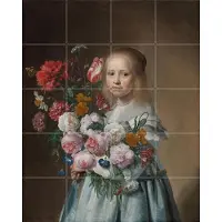 IXXI Girl in Blue with Flowers, Ezra van Hattem & Rijksmuseum 2.0 - 80 x 100 cm - Gratis ophangtool - Grote wanddecoratie en posters - Klassiek