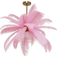 Kare Design hanglamp Feather Palm, dimbaar, paars / roze / rose, Woon-/ Eetkamer, Design, hanglamp