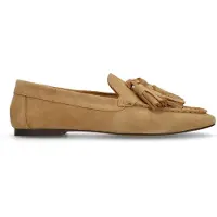 Manfield Beige suède loafers met franjes | Maat 36