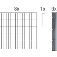 Alberts dubbele piketafscheiding als 22-delige complete afrasteringsset antraciet hoogte 103 cm lengte 20 m