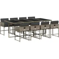 vidaXL 9-delige Tuinset met kussens poly rattan grijs