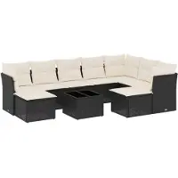 vidaXL 10-delige Loungeset met kussens poly rattan zwart