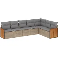 vidaXL 7-delige tuinmeubelset met kussens, beige, van polyrotan