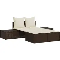 vidaXL Ligbed 2-persoons met kussens poly rattan bruin