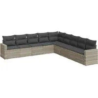 vidaXL 9-delige Loungeset met kussens poly rattan lichtgrijs