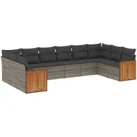 vidaXL 10-delige loungeset voor de tuin met kussens, grijs, polyrotan