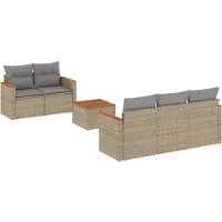vidaXL 6-delige Loungeset met kussens poly rattan gemengd beige