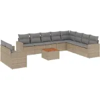 vidaXL 11-delige Tuinset met kussens poly rattan beige