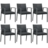 vidaXL Tuinstoelen 6 st met kussens 56,5x57x83 cm poly rattan zwart
