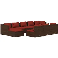 vidaXL 10-delige Loungeset met kussens poly rattan bruin