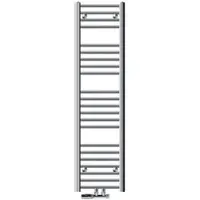 LuxeBath ECD Germany Badkamerradiator middenaansluiting 300 x 1400 mm chroom recht met thermostaat en aansluitset hoekwandleiding chroom - radiator handdoekverwarmer handdoekendrogerradiator