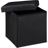 Relaxdays Kleine poef vierkant - Kruk kunstleer - Zwart wit bruin - 38x38x38 - Opslag 40 L zwart