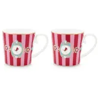 Pip studio Mok Home Mugs Small Love Birds Medallion Stripes Red-Pink (Set van 2)