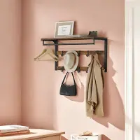 Songmics Wandkapstok – Hout – Eiken en wit/grijs en zwart/rustbruin – 10 afneembare haken met plank