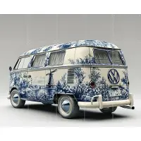 IXXI Delfts Blauwe VW Bus, Margriet Hulsker - 100 x 80 cm - Grote wanddecoratie en posters - Illustraties, Vintage, Studeerkamer, Woonkamer