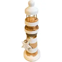 Varios Houten Vuurtoren Naturel Wit 35 cm Maritieme Decoratie Stranddecoratie Lighthouse Bali