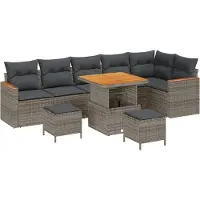 vidaXL Tuinbank Set 9 st 6-Aantal zitplaatsen Grijs Poly rattan